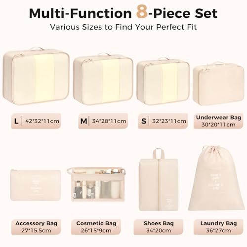 BAGAIL 8-teiliges Packwürfel-Set, Reiseorganizer mit atmungsaktivem Netz & Schuhbeutel, leichte Nylon Packorganizer für Koffer… – Ansicht 3