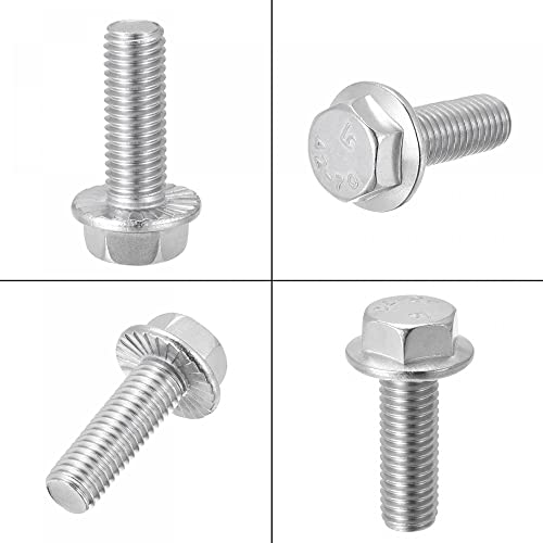 Image of uxcell M10x30mm Hex Serrated Flange Bolts Screws Metric Thread 304 Stainless Steel 6pcs