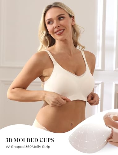 Image of COMFELIE Women No Underwire Bra Comfy Seamless Bras Full Coverage Mesh Bralette with Adjustable Contrast Color Strap S-4XL