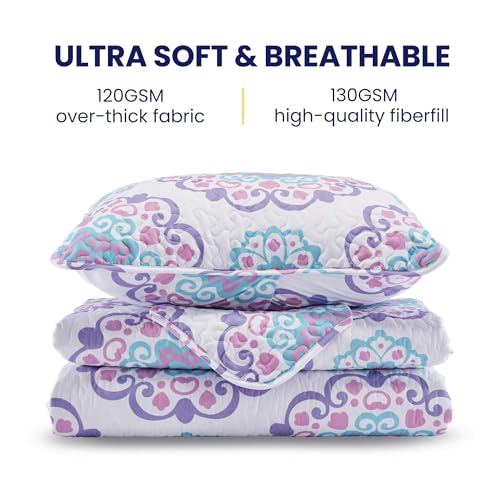 SLEEP ZONE 3-Piece Printed Quilt Set - Full/Queen Size - Lightweight Reversible Bedding Coverlet Set for All Season (Classic Circle Pattern), Full/Queen (90x96 inch | 2 Pillow Shams) - image 7