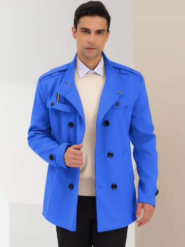 Image of Lars Amadeus Men's Winter Coat Classic Double Breasted Stand Collar | Classic double breasted pea coat with button closure and pockets, True to size fit Business ready