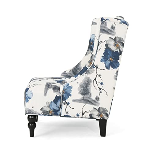 Sillón Alto Tapizado Blanco y Azul Floral miniatura 5
