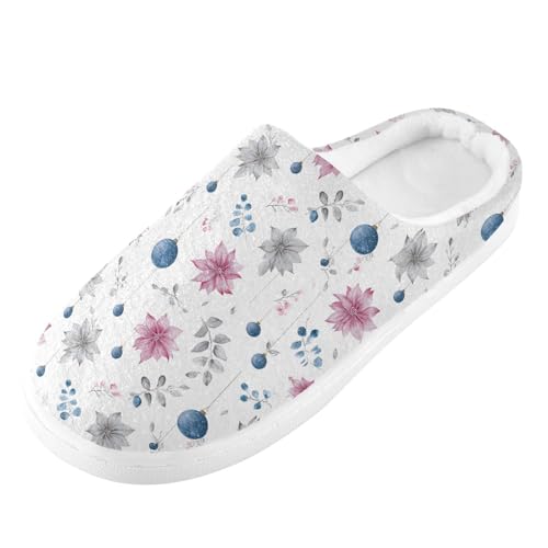 Fuzzy Memory Foam Slippers for Women/Men Flowers Christmas Decorations Patterns Fluffy Winter House Shoes Indoor and Outdoor