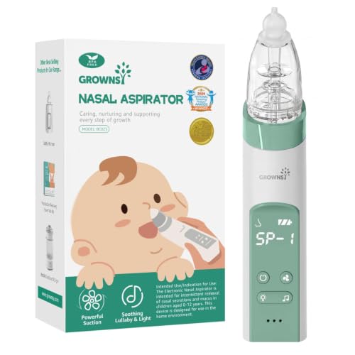 Image of GROWNSY Nasal Aspirator for Baby, Electric Nose Aspirator for Toddler, Baby Nose Sucker, Automatic Nose Cleaner with 3 Silicone Tips, Adjustable Suctions, Music and Light Soothing Function (Green)