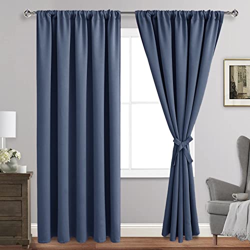 JIUZHEN Dusty Blueout Vorhänge für Schlafzimmer - Wärmeisolierte Raumverdunkelung, Geräuschreduzierung, 178 x 213 cm Länge Vorhänge für Wohnzimmer, Set mit 2 Paneelen mit Raffhaltern, Ataubblau Cover
