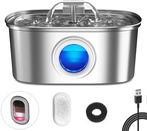 Aço Inoxidável Fonte para Gatos com Filtro,3.2L Dispensador de ág...