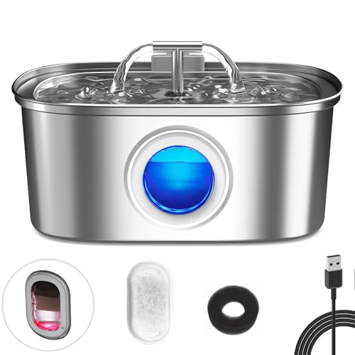 Aço Inoxidável Fonte para Gatos com Filtro,3.2L Dispensador de ág...