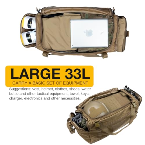 IDOGEAR Tactical Deployment Bag Military Duffle Bag 33L With Shoe Compartment Heavy-Duty Luggage Bag For Outdoor Hiking Traveling Camping(Coyote Brown)3