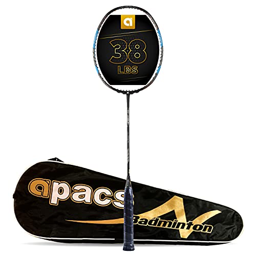 Image of Apacs Z-Ziggler (Unstrung, 38 LBS Max Tension) 6.4mm Slim Shaft | Made in Vietnam | 100% Japanese Graphite Badminton Racket with Free Full Cover | G2-4 1 /8 inches (Black Blue Grey)