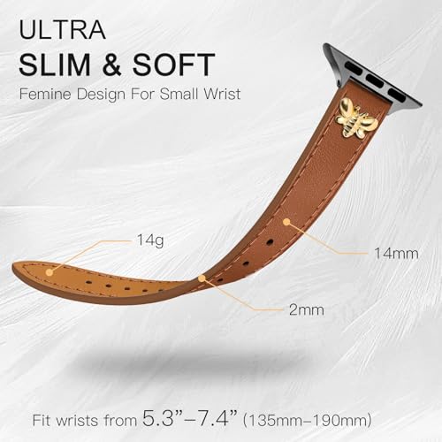 Image of JR.DM Slim Leather Bands Compatible with Apple Watch Band 38mm 40mm 41mm 42mm 44mm 45mm 46mm 49mm, Genuine Leather Band with Charms, Feminine Design for Iwatch Ultra SE Series 11 10 9 8 7 6 5 4 3 2 1