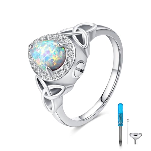 Bague de crémation argent 925 et opale en forme de larme taille 7 8 9