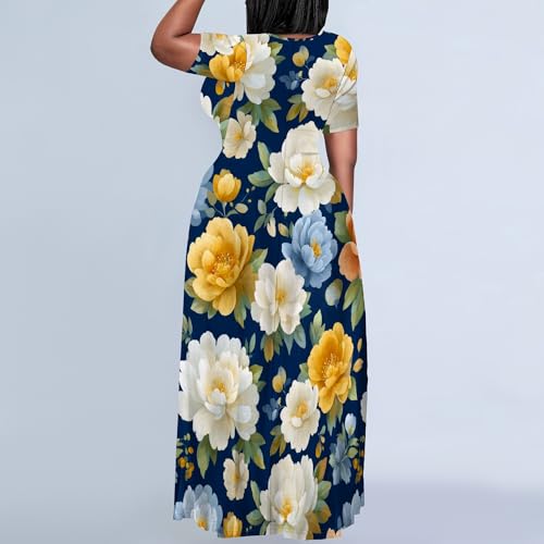 Image of PinkPatty Women's Plus Size Maxi Dresses Short Sleeve Sundress Summer T-Shirt Beach Long Dress with Pockets