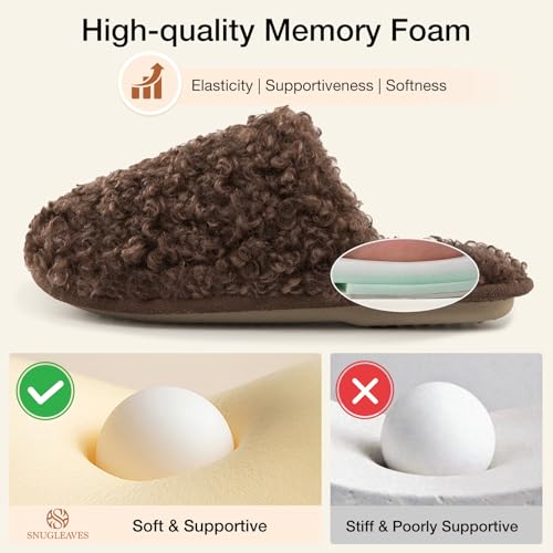 Snug Leaves Women's Scuff Slippers Furry Cute Curly Faux Wool Slip-on Indoor Memory Foam House Shoes Nutty Mocha, 7-8 US by Snug Leaves - Used condition - Image 4