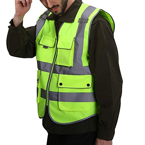 Preisvergleich Produktbild Puimentiua Unisex Sicherheitsweste Hochsichtbare Warnweste Reflektierende Arbeitsweste Auto Pannenweste mit Taschen Reißverschluss