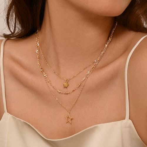 Y2k Layered Star Necklaces for Women Dainty Star Stackable Necklace Trendy Jewelry Gifts3