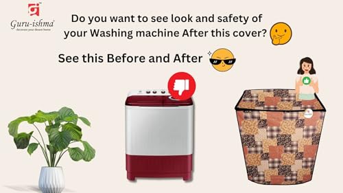 Image of Semi Automatic Washing Machine Cover for 6kg to 8kg Top Load | Waterproof & Dustproof Polyester Cover with Zip | Suitable with Samsung, LG, IFB, Bosch & More(51x 82 x 89 cm, Design 17)