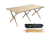 TUTURISLN 48Inch Folding Camping Table, Lightweight Roll-Up Table Aluminum Low Portable Picnic Table with Carrying Bag for Outdoor, Beach, Picnic, Backyards, BBQ and Party, Log Color