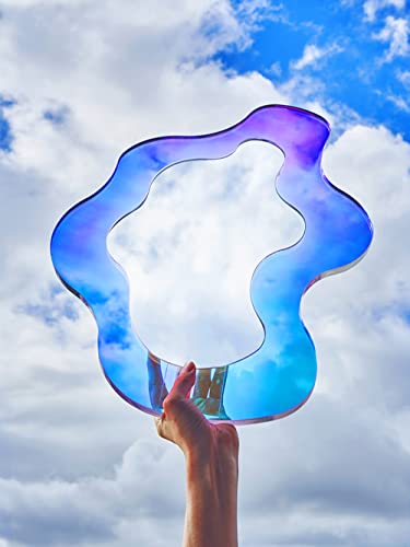 Xiaoyue Wavy Mirror, Wavy Acrylic Mirror, Rainbow Irregular Aesthetic Vanity Mirror Frameless, Retro Mirror For Living Room, Bedroom, And Minimal Spaces Home Decor (9.84‘’X14.17'') #TOP3