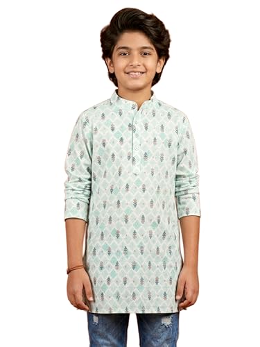 Image of KiddoPanti Boys 100% Cotton Ethnic Motif Printed Short Length Kurta