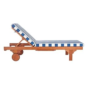SAFAVIEH Outdoor Collection Newport Natural/ Blue & White Stripe Cushion Built-in Side Table Adjustable Chaise Lounge… 41nBqoAtiQL. SS280