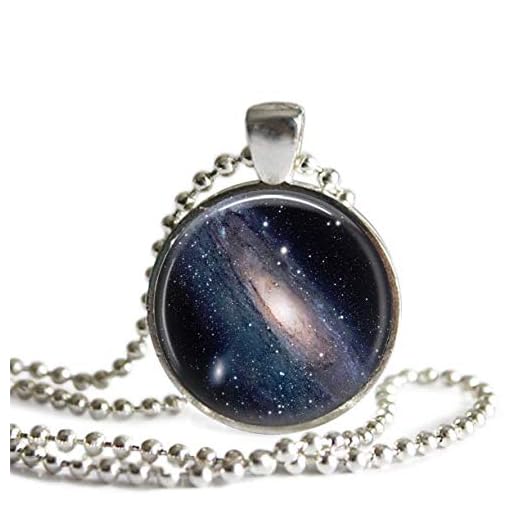 Andromeda Spiral Galaxy Glass Photo Pendant Necklace Accessory - Stars Moon Space Nebula Astronomy Charm