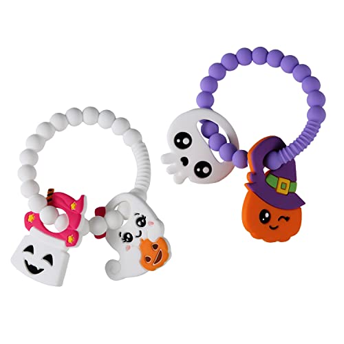 Image of TOYMIS 2pcs Halloween Teethers, Cute Pumpkin Ghost Silicone Teether Ring Halloween Teether Toys for Toddlers Boys Girls Gifts