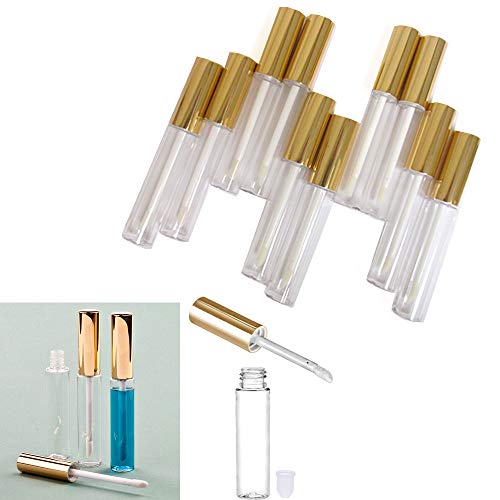 10 Plastic PET Lip Gloss Bottles 10ML Balm Container Clear Stopper Gold Lot