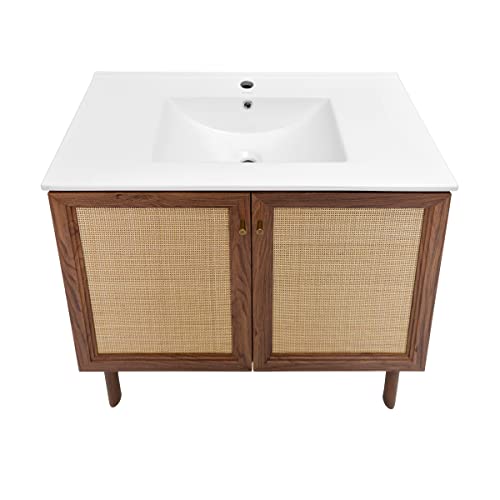 Image of Classe 36 inch Freestanding Bathroom Vanity in Brown Oak with Sink Top