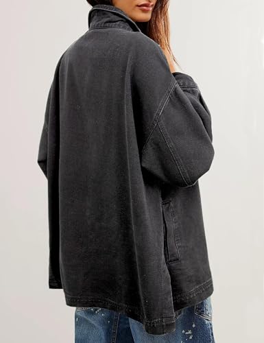 Womens Oversized Button Down Denim Jacket Long Sleeve Boyfriend Jean Shacket Jacket Coat with Pockets3