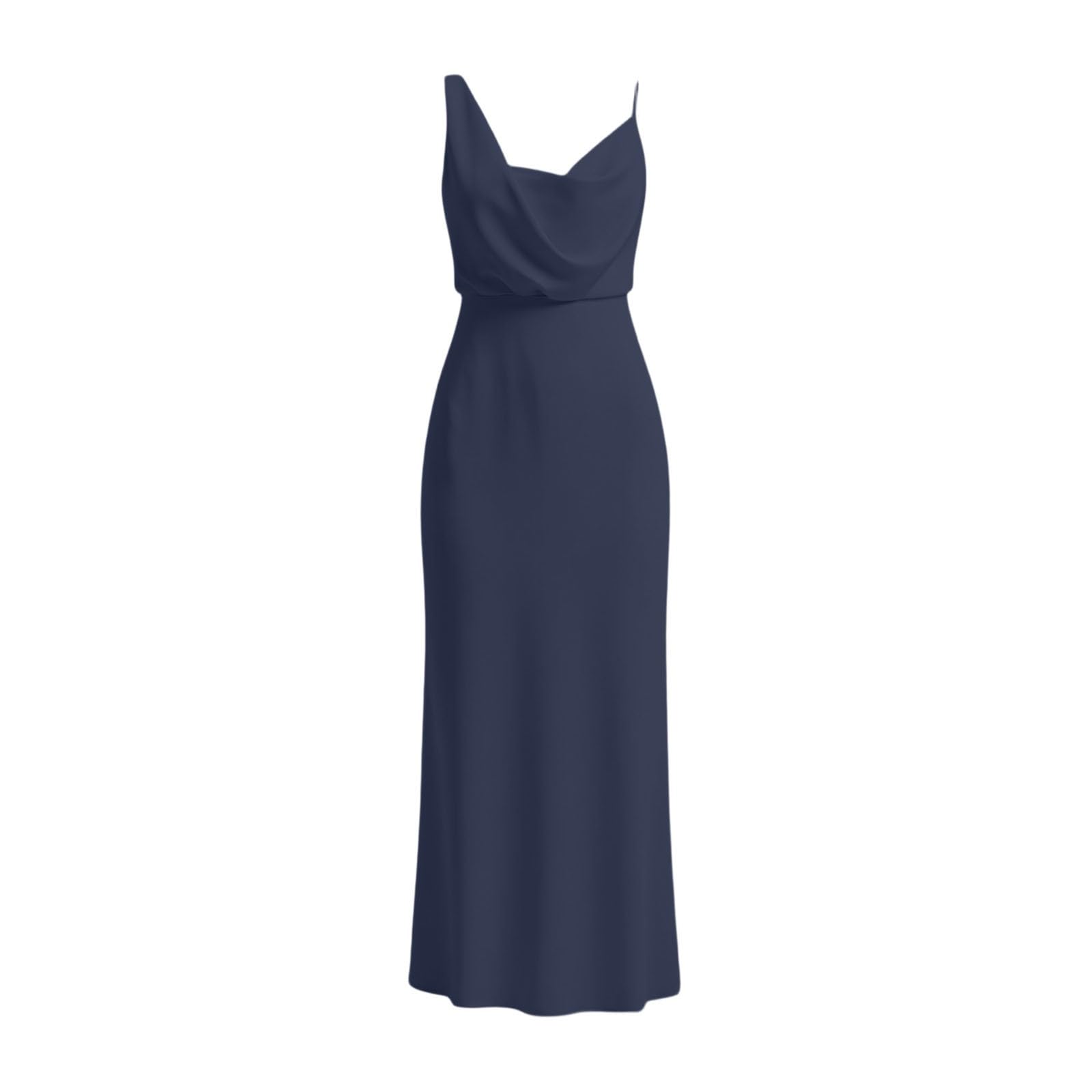 Générique Abito da notte in raso di marca – un fascino senza tempo con spalline spaghetti per un abito elegante e casual (Dark Blue, L)