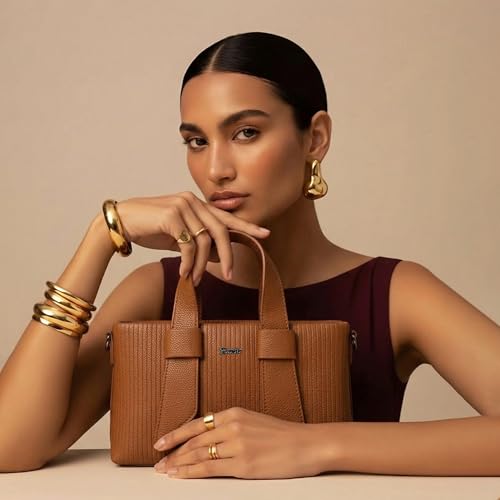 Image of EXOTIC Valeria Satchel Sling Bag for Women | Textured Leatherette Handbag with Top Handle & Detachable Crossbody Strap | Multi-Compartment Structured Purse