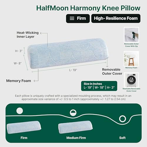 Image of The White Willow Firm Medical Grade Foam Half Moon Multiuse Knee, Leg and Back Support Bolster Pillow for Neck Pain Relief, Sciatica with Washable Hypoallergenic Cover- 19 inch x 8 inch x 3.5 inch Blue