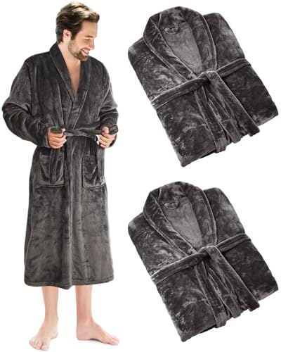 Peignoir en flanelle homme lot de 2 en gris foncé taille L à col châle