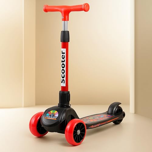 Image of VGRASSP 3 Wheel Skate Scooter for Kids with PVC Wheels, Foldable & Height Adjustable Handlebar, Rear Brake - Outdoor Kick Cycle for Boys & Girls - (Broad Wheels)