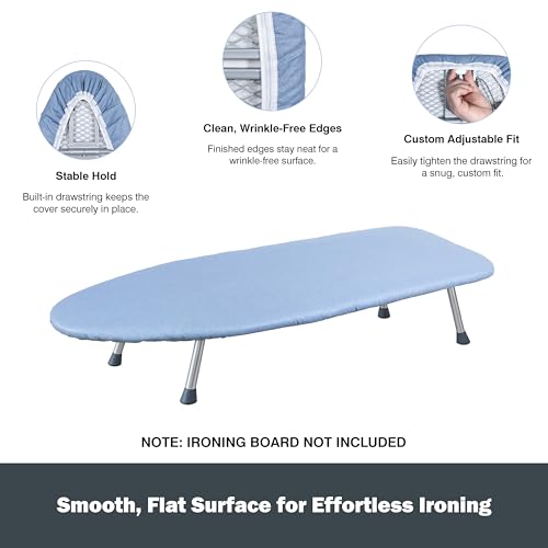 Image of Small Ironing Board Cover and Pad 12.5 inchx30 inch, Silicone Coated Scorch Resistant Pure Cotton, Small Iron Board Cover with Padding, Tabletop Mini Ironing Board Cover and Pad, Drawstring Blue