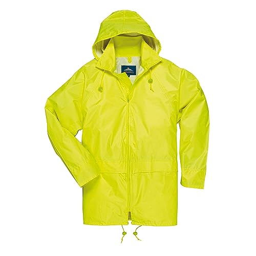 Image of Portwest US440 Classic Waterproof Rain Jacket wth Pack Away Hood & Sealed Seams, Yellow, Medium