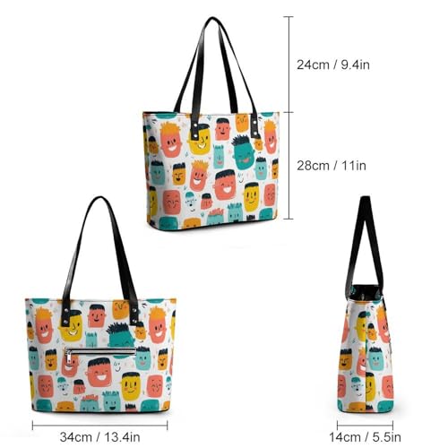Cartoon Faces Collection Women's Leather Handbag Shoulder Bag Tote Purse Bags for Shopping Travel2