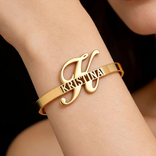 Kemedeaego Personalized Name Initial Cuff Bracelet for Women- Custom Letter Bangle with Engraved Name, Elegant Open Cuff Jewelry Gift for Her — view 4