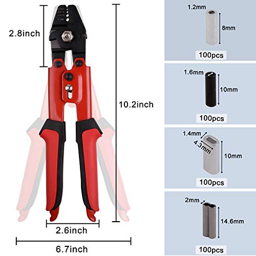 Orootl Fishing Crimping Tool Kit Fishing Crimping Pliers With 500Pcs Crimp Sleeves Fishing Beads High Carbon Steel Fishing Pliers Wire Rope Leader Crimping Tool Aluminum Copper Loop Sleeves #TOP3