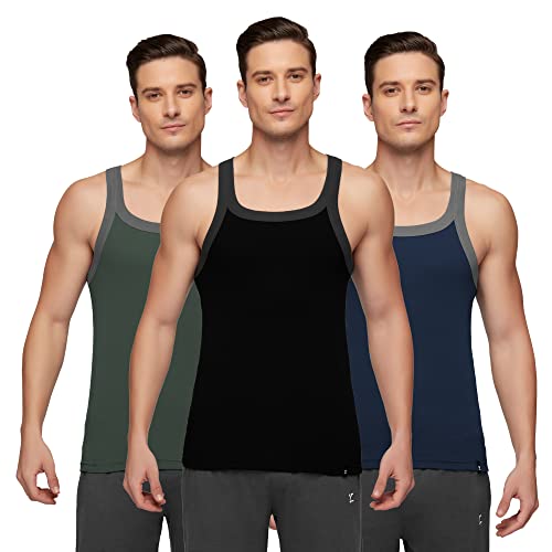 Image of XYXX Men's Pace 100% Super Combed Cotton Regular Fit Square Neck Knitted Vest (Pack of 3)