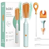 Büki Electric Baby Bottle Cleaning Brush Set - Rechargeable Electric Bottle Brush with Straw Cleaner - Water Bottle Cleaning Kit, Nipple Brush, 1200mAh Brush Cleaner, Orange (by Kindersense)