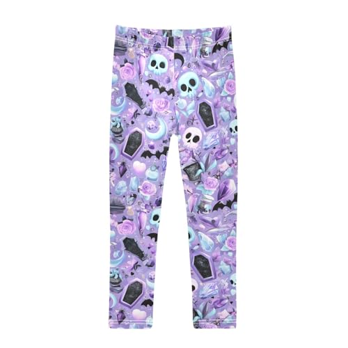 Skull Bat Rose Purple Girls Leggings Soft Stretch Workout Yoga Dance Pants for Kids Casual Tights