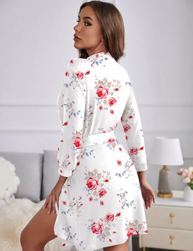 Image of Ekouaer Women's Robes Lightweight 3 /4 Sleeve Short Knit Bathrobe Soft Knee Length Sleepwear Robes with Pockets S-XXL