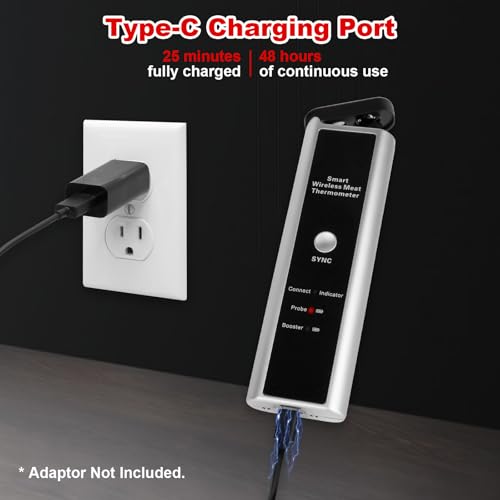 Kabelloses Fleischthermometer für Grill & BBQ - 520FT Bluetooth Reichweite, IP67 wasserdicht, spülmaschinenfest, wiederaufladbare digitale Lebensmittel-Thermometer – Bild 5