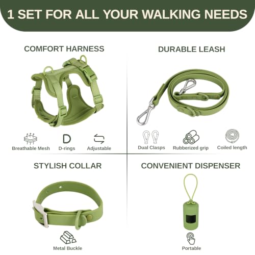 KitchMingle 4-in-1 No-Pull Dog Harness Set (Olive Green, S) — view 3