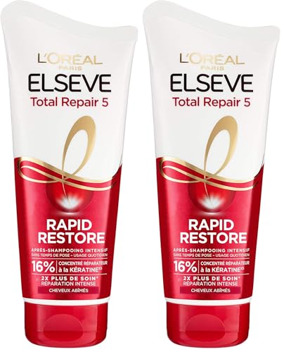 L’ORÉAL PARIS - Après-Shampooing Intensif - Cheveux Abimés - Soin Réparation Intense - Enrichi en Kératine - Elsève Total Repair 5-180 ml