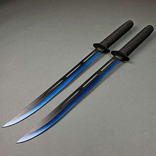 2 PCS Tactical Machetes, Tactical Fixed Blade Survival Katana Sword Set. for Camping, Collections, Gifts, Survival Tool Gear (Blue-A)