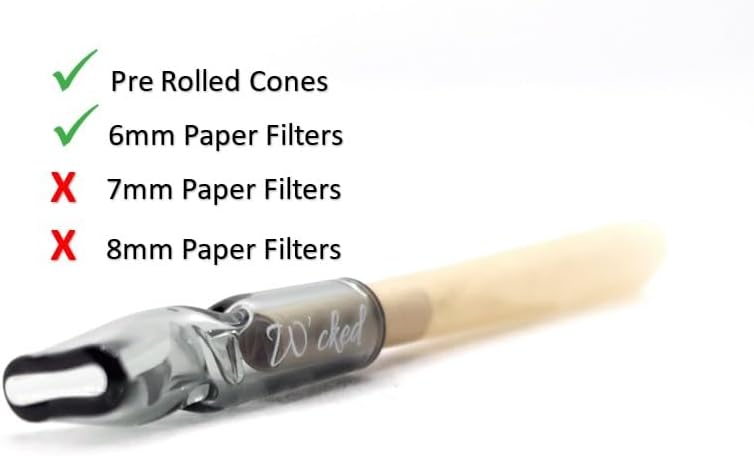 Miniatura 5 de 5 puntas de filtro de vidrio W'cked reutilizables para conos de papel rodante preenrollados, cigarrillos delgados, boquillas de punta rodante de