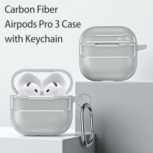 Image of for Soft AirPods Pro 3 Case 2025 | Cool Carbon Fiber Air Pods Pro 3 Case | with Keychain | Airpod 3 Pro Cases for Man(Model A2700 /A2931)(White)