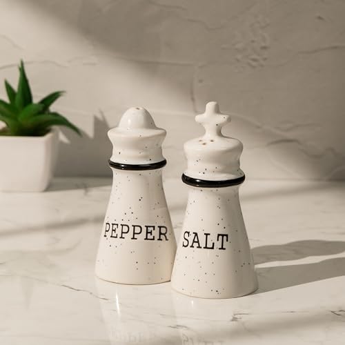 Image of His & Hers Salt & Pepper Shaker Set - Set of 2 Handcrafted Ceramic Shakers - Minimal Tabletop Essentials for Everyday Dining
